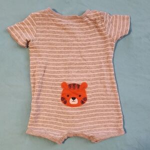 Gray Striped Baby Romper with Tiger Patch